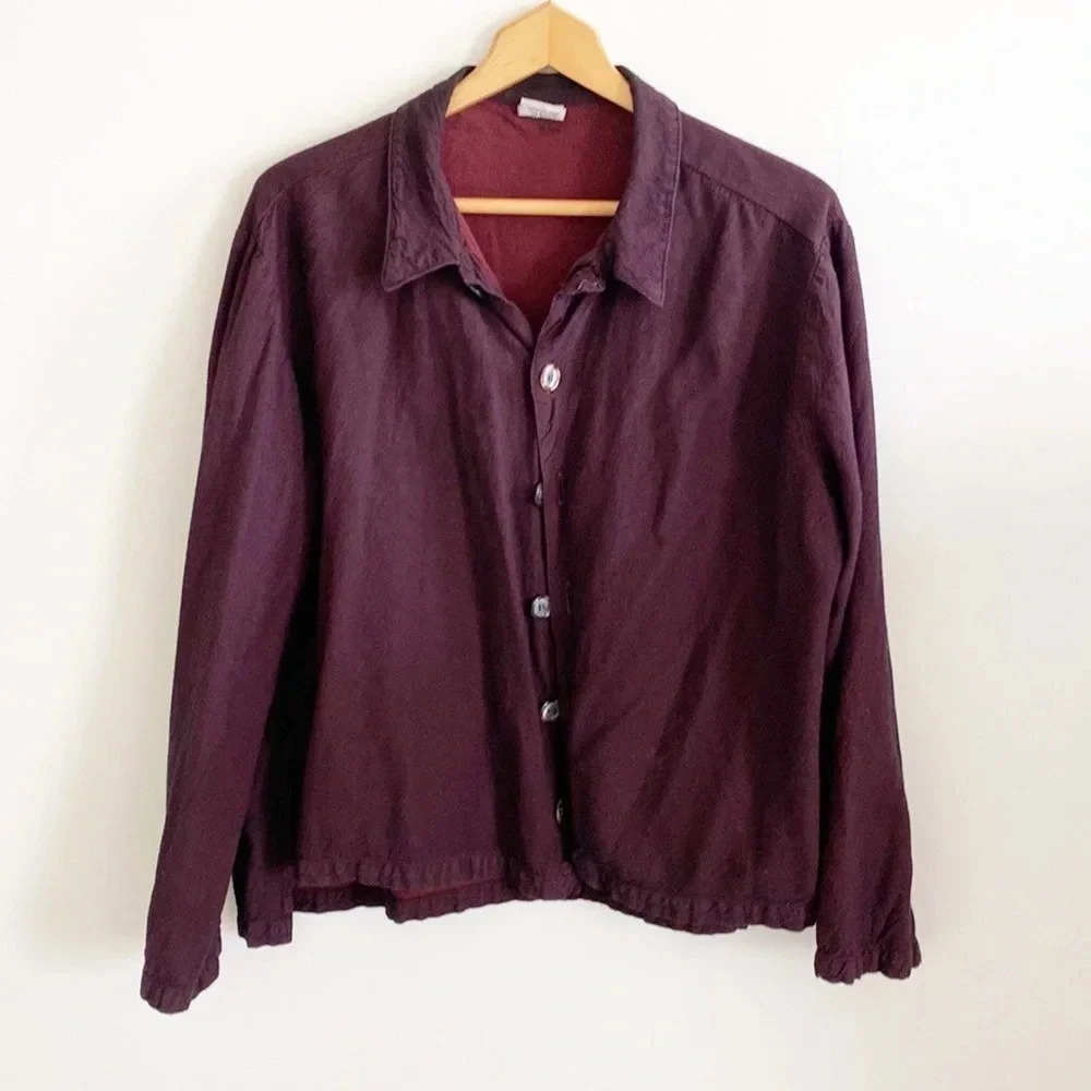 Vintage 90s CP shades vintage burgundy textured lightweight button down top